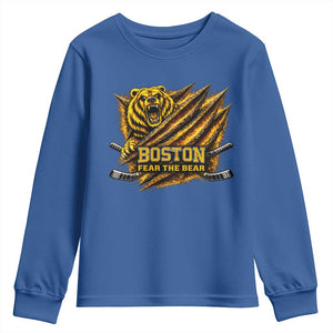 Boston Ice Hockey Youth Sweatshirt Retro Fear The Bear Funny Sarcastic Saying TS10 Royal Blue Print Your Wear