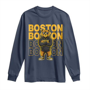 Retro Boston Ice Hockey Long Sleeve Shirt Fear The Bear TS10 Navy Print Your Wear