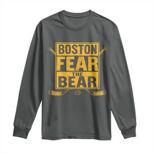 Boston Ice Hockey Long Sleeve Shirt Fear The Bear TS10 Dark Heather Print Your Wear