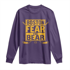 Boston Ice Hockey Long Sleeve Shirt Fear The Bear TS10 Purple Print Your Wear
