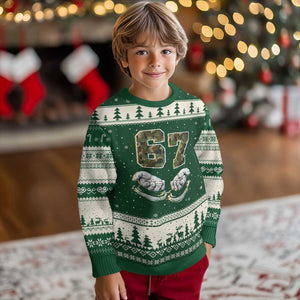 Funny Six Seven 6 7 Meme Ugly Christmas Sweater Gen Alpha Slang 6 7 Hands Camo Boy Girl TS10 Forest Green Beige Print Your Wear