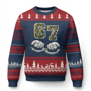 Funny Six Seven 6 7 Meme Ugly Christmas Sweater Gen Alpha Slang 6 7 Hands Camo Boy Girl TS10 Navy Red Print Your Wear