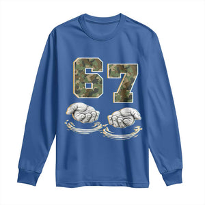 Funny Six Seven 6 7 Meme Long Sleeve Shirt Gen Alpha Slang 6 7 Hands Camo Boy Girl TS10 Royal Blue Print Your Wear