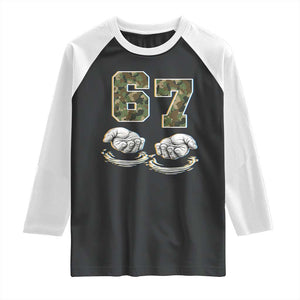 Funny Six Seven 6 7 Meme Raglan Shirt Gen Alpha Slang 6 7 Hands Camo Boy Girl TS10 Black White Print Your Wear