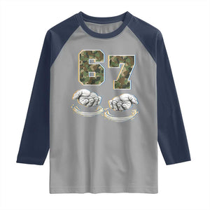 Funny Six Seven 6 7 Meme Raglan Shirt Gen Alpha Slang 6 7 Hands Camo Boy Girl TS10 Sport Gray Navy Print Your Wear