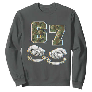 Funny Six Seven 6 7 Meme Sweatshirt Gen Alpha Slang 6 7 Hands Camo Boy Girl TS10 Dark Heather Print Your Wear