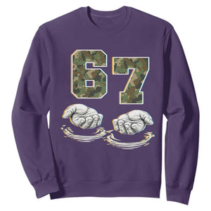 Funny Six Seven 6 7 Meme Sweatshirt Gen Alpha Slang 6 7 Hands Camo Boy Girl TS10 Purple Print Your Wear