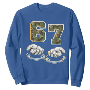 Funny Six Seven 6 7 Meme Sweatshirt Gen Alpha Slang 6 7 Hands Camo Boy Girl TS10 Royal Blue Print Your Wear