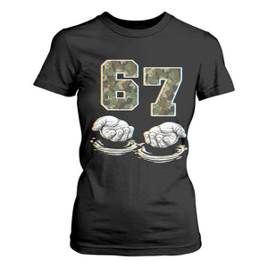 Funny Six Seven 6 7 Meme T Shirt For Women Gen Alpha Slang 6 7 Hands Camo Boy Girl TS10 Black Print Your Wear
