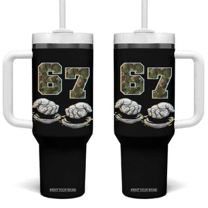 Funny Six Seven 6 7 Meme Tumbler With Handle Gen Alpha Slang 6 7 Hands Camo Boy Girl TS10 One Size: 40 oz Black Print Your Wear