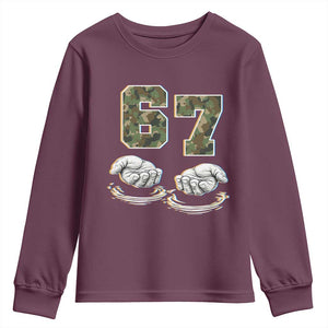 Funny Six Seven 6 7 Meme Youth Sweatshirt Gen Alpha Slang 6 7 Hands Camo Boy Girl TS10 Maroon Print Your Wear