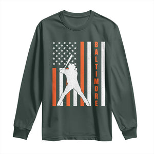 Baltimore Sport Baseball Fans Long Sleeve Shirt Cool Distressed US Flag Maryland TS10 Dark Forest Green Print Your Wear
