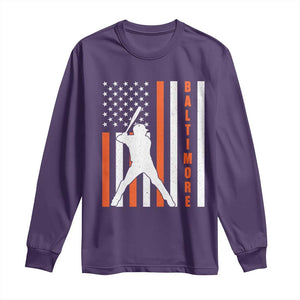 Baltimore Sport Baseball Fans Long Sleeve Shirt Cool Distressed US Flag Maryland TS10 Purple Print Your Wear