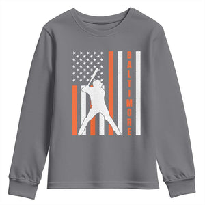 Baltimore Sport Baseball Fans Youth Sweatshirt Cool Distressed US Flag Maryland TS10 Charcoal Print Your Wear