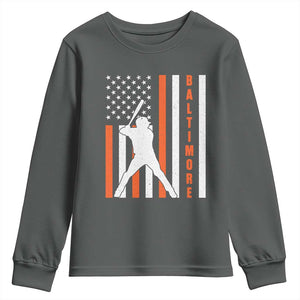 Baltimore Sport Baseball Fans Youth Sweatshirt Cool Distressed US Flag Maryland TS10 Dark Heather Print Your Wear
