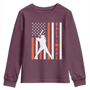 Baltimore Sport Baseball Fans Youth Sweatshirt Cool Distressed US Flag Maryland TS10 Maroon Print Your Wear