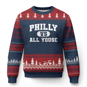 Philly Vs All Youse Ugly Christmas Sweater Vintage Funny Philadelphia Slang TS10 Navy Red Print Your Wear
