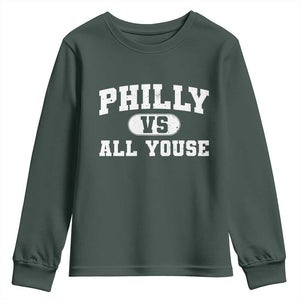 Philly Vs All Youse Youth Sweatshirt Vintage Funny Philadelphia Slang TS10 Dark Forest Green Print Your Wear