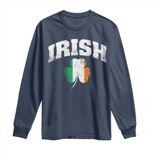 Irish Long Sleeve Shirt Vintage St Patricks Day Ireland Flag Shamrock Clover TS10 Navy Print Your Wear