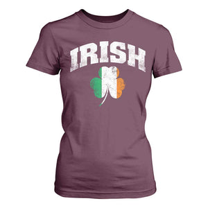 Irish T Shirt For Women Vintage St Patricks Day Ireland Flag Shamrock Clover TS10 Maroon Print Your Wear