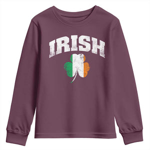 Irish Youth Sweatshirt Vintage St Patricks Day Ireland Flag Shamrock Clover TS10 Maroon Print Your Wear
