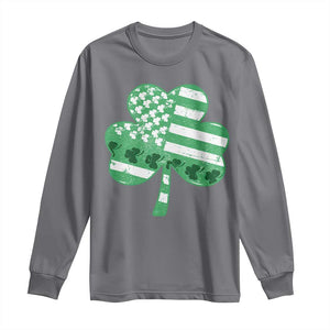St Patricks Day American Flag Shamrocks Long Sleeve Shirt Lucky Retro Vintage Irish USA TS10 Charcoal Print Your Wear