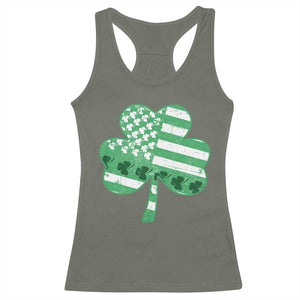 St Patricks Day American Flag Shamrocks Racerback Tank Top Lucky Retro Vintage Irish USA TS10 Military Green Print Your Wear