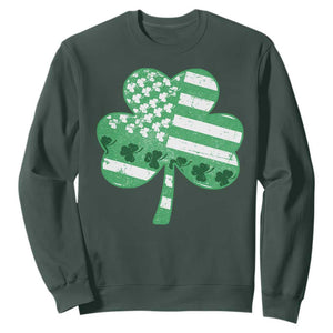 St Patricks Day American Flag Shamrocks Sweatshirt Lucky Retro Vintage Irish USA TS10 Dark Forest Green Print Your Wear