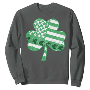 St Patricks Day American Flag Shamrocks Sweatshirt Lucky Retro Vintage Irish USA TS10 Dark Heather Print Your Wear