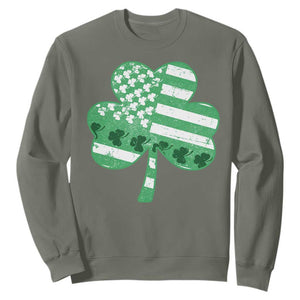 St Patricks Day American Flag Shamrocks Sweatshirt Lucky Retro Vintage Irish USA TS10 Military Green Print Your Wear