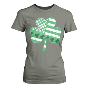 St Patricks Day American Flag Shamrocks T Shirt For Women Lucky Retro Vintage Irish USA TS10 Military Green Print Your Wear