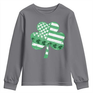St Patricks Day American Flag Shamrocks Youth Sweatshirt Lucky Retro Vintage Irish USA TS10 Charcoal Print Your Wear