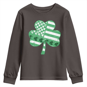 St Patricks Day American Flag Shamrocks Youth Sweatshirt Lucky Retro Vintage Irish USA TS10 Dark Chocolate Print Your Wear