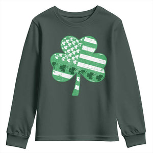 St Patricks Day American Flag Shamrocks Youth Sweatshirt Lucky Retro Vintage Irish USA TS10 Dark Forest Green Print Your Wear