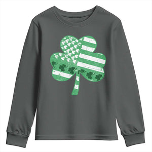 St Patricks Day American Flag Shamrocks Youth Sweatshirt Lucky Retro Vintage Irish USA TS10 Dark Heather Print Your Wear