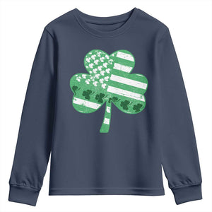 St Patricks Day American Flag Shamrocks Youth Sweatshirt Lucky Retro Vintage Irish USA TS10 Navy Print Your Wear