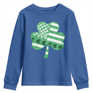 St Patricks Day American Flag Shamrocks Youth Sweatshirt Lucky Retro Vintage Irish USA TS10 Royal Blue Print Your Wear