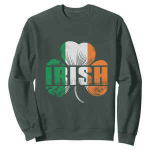 Irish St Patricks Day Shamrock Sweatshirt Retro Clover Ireland Flag Lucky Gifts TS10 Dark Forest Green Print Your Wear