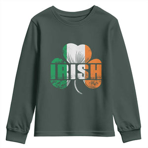 Irish St Patricks Day Shamrock Youth Sweatshirt Retro Clover Ireland Flag Lucky Gifts TS10 Dark Forest Green Print Your Wear