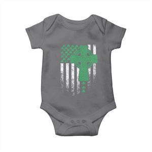 St Patricks Day American Flag Baby Onesie Celtic Cross Shamrocks TS10 Charcoal Print Your Wear