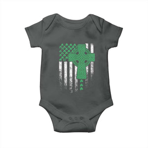 St Patricks Day American Flag Baby Onesie Celtic Cross Shamrocks TS10 Dark Heather Print Your Wear