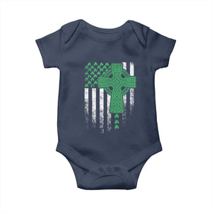 St Patricks Day American Flag Baby Onesie Celtic Cross Shamrocks TS10 Navy Print Your Wear