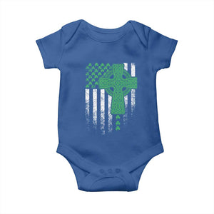 St Patricks Day American Flag Baby Onesie Celtic Cross Shamrocks TS10 Royal Blue Print Your Wear