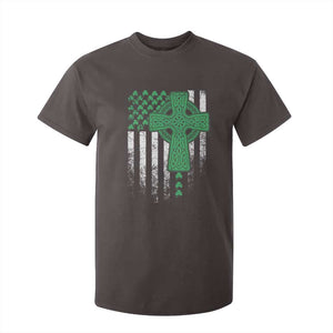 St Patricks Day American Flag T Shirt For Kid Celtic Cross Shamrocks TS10 Dark Chocolate Print Your Wear
