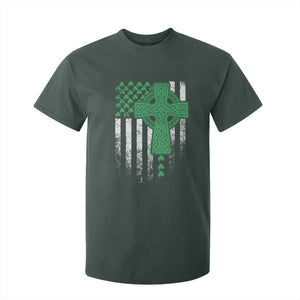 St Patricks Day American Flag T Shirt For Kid Celtic Cross Shamrocks TS10 Dark Forest Green Print Your Wear