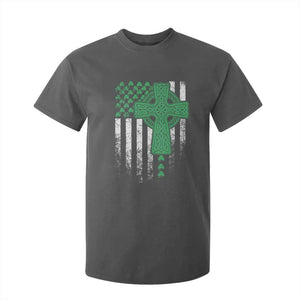 St Patricks Day American Flag T Shirt For Kid Celtic Cross Shamrocks TS10 Dark Heather Print Your Wear