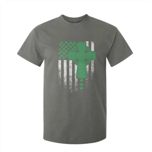 St Patricks Day American Flag T Shirt For Kid Celtic Cross Shamrocks TS10 Military Green Print Your Wear