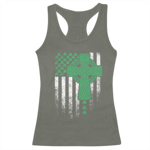 St Patricks Day American Flag Racerback Tank Top Celtic Cross Shamrocks TS10 Military Green Print Your Wear