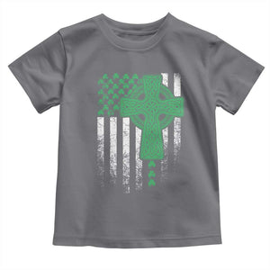 St Patricks Day American Flag Toddler T Shirt Celtic Cross Shamrocks TS10 Charcoal Print Your Wear