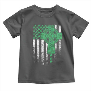 St Patricks Day American Flag Toddler T Shirt Celtic Cross Shamrocks TS10 Dark Heather Print Your Wear